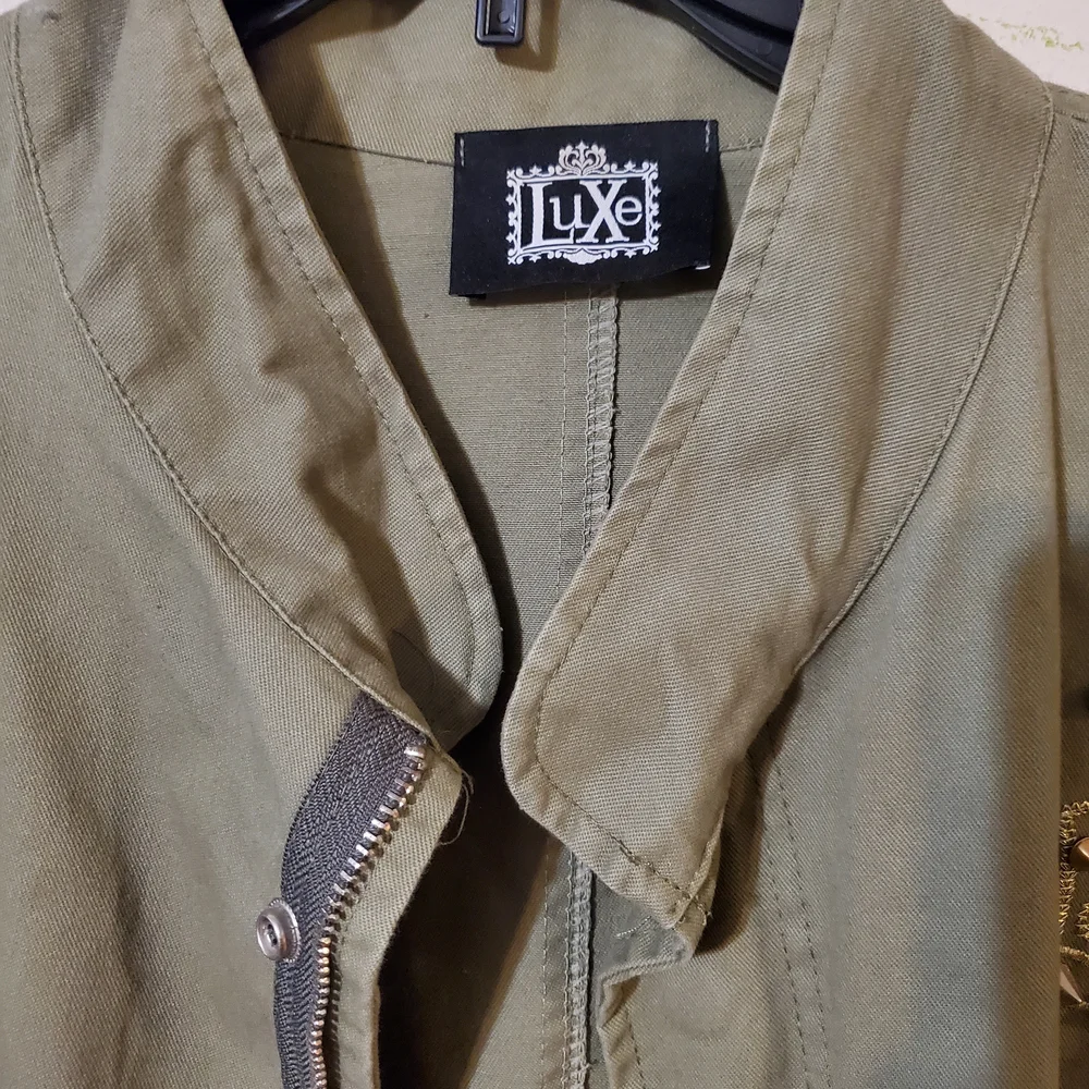 Military Punk Spike Army Style Olive Green Jacket Patches Y2k - Picture 6 of 7